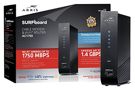 ARRIS SURFboard SBG7580AC Docsis 3.0 Cable Modem/ Wi-Fi AC1750 Router - Retail Packaging - Black