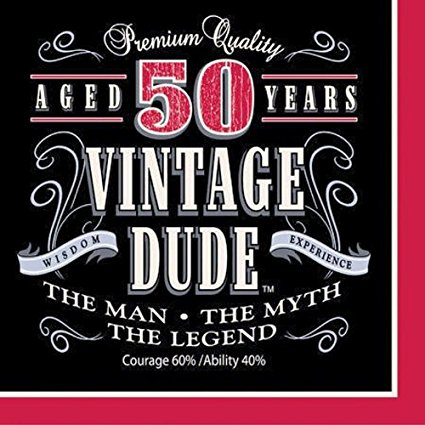 Creative Converting 16 Count Vintage Dude 50th Birthday Lunch Napkins