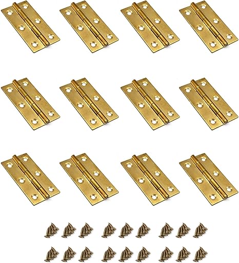 Cabinet Hinges,12-Pack,Susenya Brass Butt Hinges 2" Antique Gold Brass Kitchen Cabinet Hinges with Mounting Screws