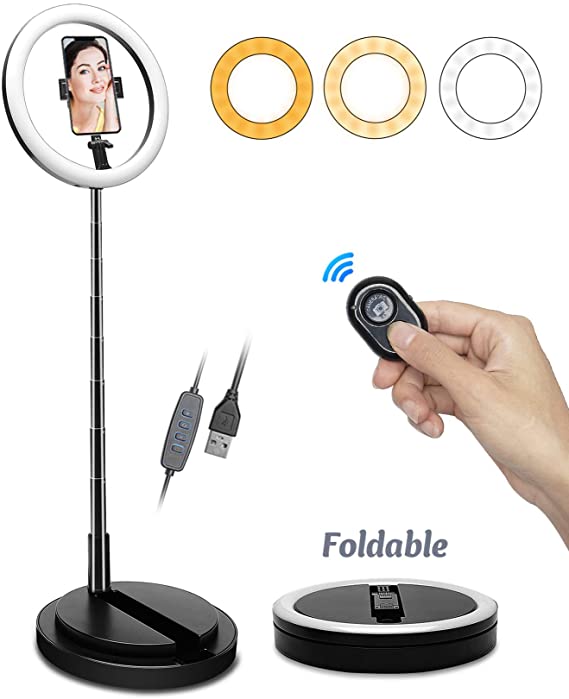 11.5" Selfie Ring Light Stand with Phone Holder, SS Phone Ring Light with Foldable Stand 3 Color RGB LED Circle Light Lighting One-Piece Design for Video Recording Make UP YouTube Photography