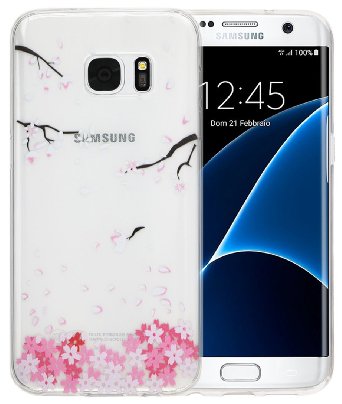 S7 Edge Case, A-Focus Cherry Blossom Dreaming Light Pink Sakuwa Petals Fluttering from Branches Beautiful Design Soft TPU Thin Case for Samsung Galaxy S7 Edge ( Sakuwa Petals )