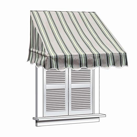 ALEKO WAW4X2MSTRGR58 Window Canopy Awning 4 x 2 Feet Multi-Stripe Green