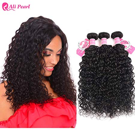 AliPearl Water Wave Hair Weave 3 Bundles Unprocessed Brazilian Virgin Human Hair Natural Wave 3 Bundles Lot Grade 8A Natural Color Remy Hair Extension(12 14 16)