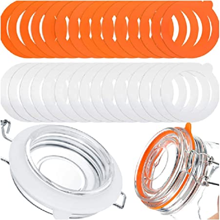 Auch 16 Pack Silicone Replacement Gasket, Airtight Rubber Seals Rings for Mason Jar Lids, Leak-Proof Canning Silicone Fitting Seals for Glass Clip Top Jars(Orange White)