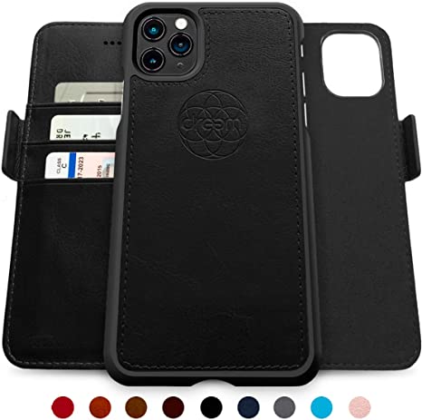Dreem Fibonacci 2-in-1 Wallet-Case for iPhone 11 Pro Max, Magnetic Detachable Shock-Proof TPU Slim-Case, RFID Protection, 2-Way Stand, Luxury Vegan Leather, GiftBox - Black