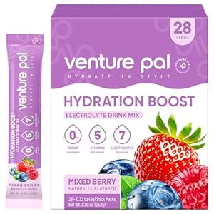 Venture Pal Sugar Free Electrolyte Powder Packets - Liquid Daily IV Hydration Packets | Electrolytes Drink Mix with 5 Vitamins & 7 Electrolytes | Keto Friendly | Non-GMO | Certified Vegan | 28 Sticks