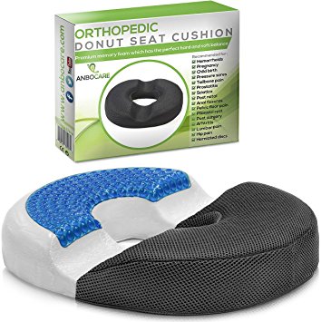 AnboCare Donut Seat Cushion - Premium Cool Gel Memory Foam - Orthopedic Medical Ring Pillow for Hemorrhoids - Tailbone & Coccyx & Back Pain Pregnancy Prostate - Office Chair & Car - Black