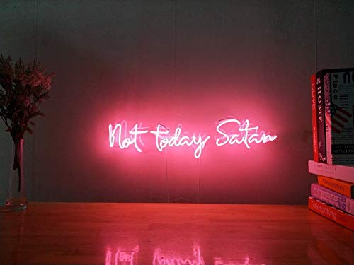 Not Today Satan Real Glass Neon Sign For Bedroom Garage Bar Man Cave Room Decor Handmade Artwork Visual Art Dimmable Wall Lighting Includes Dimmer