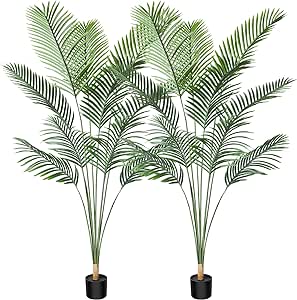 CROSOFMI Kunstpflanze Palmen 170 cm Plastik Künstliche Pflanze Groß Areca Palme im Topf Wohnzimmer Balkon Schlafzimmer Grün Deko (2 Pack)