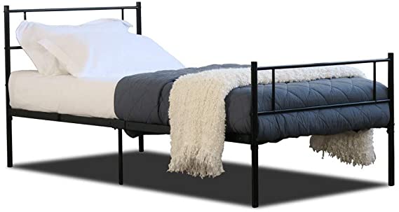 Home Treats Single Bed In Black Metal Frame For Children, Adults, Spare Room, Bedroom Furniture