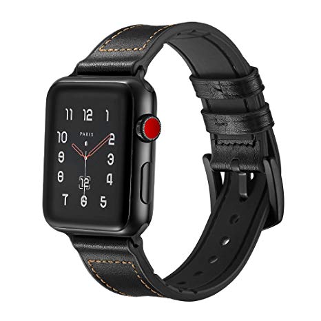 For Apple Watch Band 42mm Leather Silicone Combination Black Men Wristbands Replacement SUNKONG for Apple Watch Series 3 Series 2 Series 1 Sport