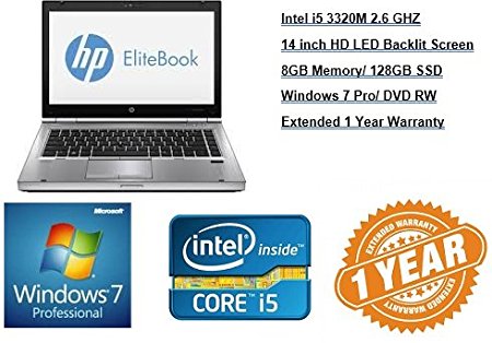 HP EliteBook 8470P 14" Notebook PC - Intel Core i5-3320M 2.6GHz 8GB 128GB SSD DVDRW Windows 7 Pro w/ 1 Year Warranty (Certified Refurbished)