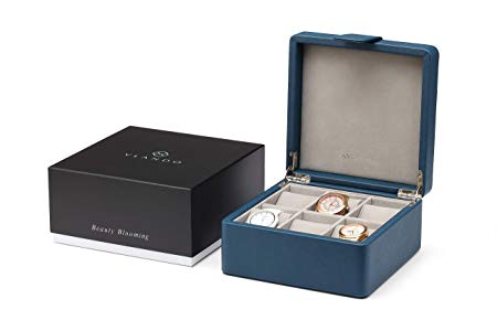 Vlando Wooden Watch Storage Box Organizer, Men's Gift- Business Blue