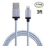 XcordsTM 3pcs 3ft iPhone 8 Pin Lightning to USB Cable Nylon Braided Charging Cord Data Sync Cable for iPhone