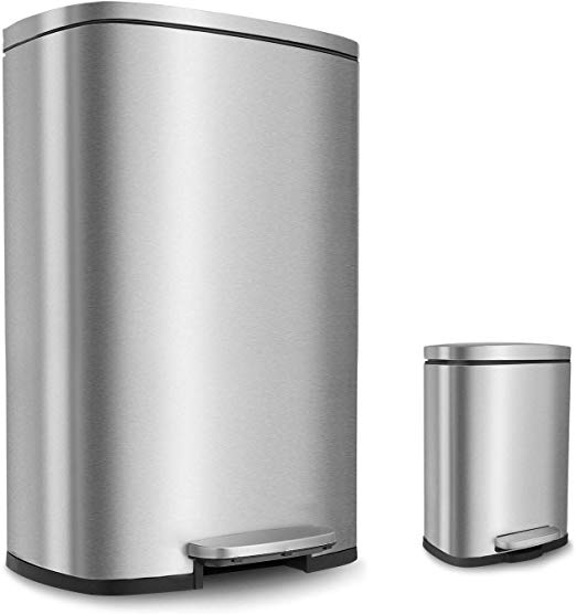 HEMBOR 13.2 & 1.3 Gal, 50L 5L (2 in 1) Trash Can Combo Set, Brushed Stainless Steel Rectangular Anti-Fingerprint Garbage Dustbin, Suit for Home Bathroom, Kitchen and Office Indoor Outdoor