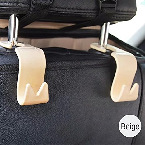 IPELY Car SUV Back Seat Headrest Hanger Storage Hooks - Purse Handbag Grocery Bag Holder (Beige -4 Pack)