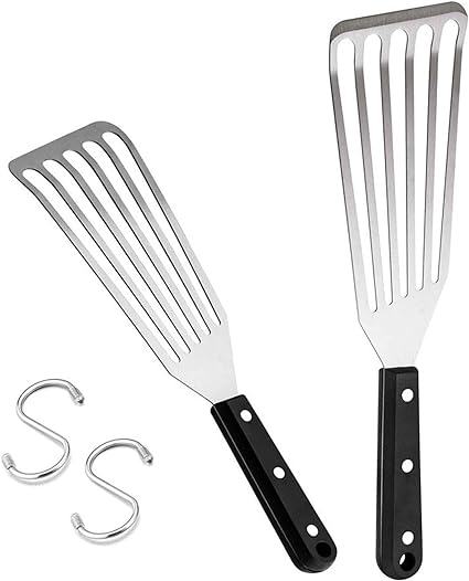 HaSteeL Fish Spatula 2-Piece, Stainless Steel Slotted Turner for Flipping, Turning, Frying & Grilling, Metal Slotted Spatulas Great for Kitchen Cooking, Riveted Handle & Dishwasher Safe