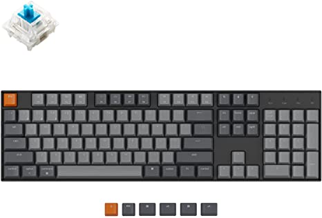 Keychron K10 Full Size Layout Bluetooth Wireless/USB Wired Mechanical Gaming Keyboard for Mac with Gateron G Pro Blue Switch/Multitasking/RGB Backlight 104 Keys Computer Keyboard for Windows Laptop