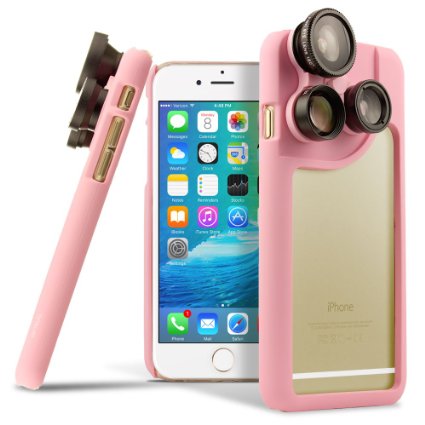 iPhone 6s Plus Case, OPTIKAL iPhone 6 Plus 4-in-1 Lens Duo Camera Case [Macro, Telephoto, Wide Angle, Fisheye] PINK for iPhone 6s Plus and iPhone 6 Plus