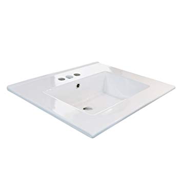 eclife 24" Drop in Rectangle 3 Holes White Ceramic Bathroom Sink Top with Overflow Under Counter Console Sink (T01)