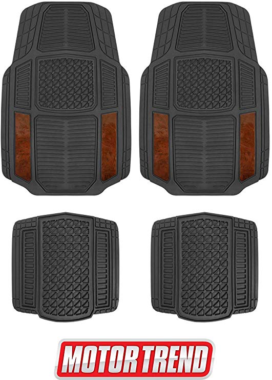 Motor Trend MT-824 Dark Wood Armor-Tech All Weather Floor Mats, 4 Piece Set – Waterproof, Heavy-Duty Front & Rear Rubber Liners for Car, Truck, SUV & Van Grain