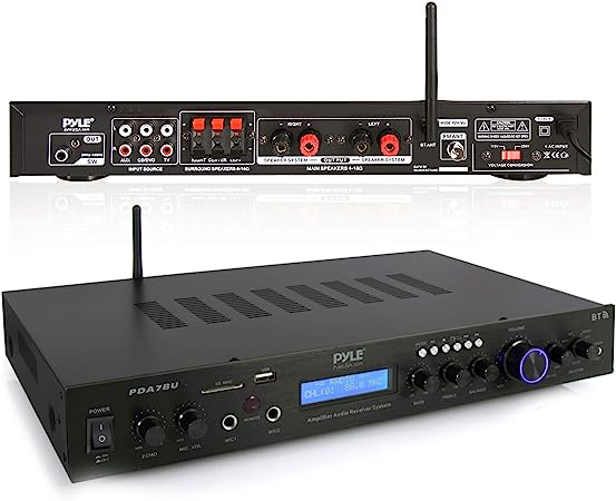 Pyle - 5 Channel Rack Mount Bluetooth Receiver, Home Theater Amp, Speaker Amplifier, Bluetooth Wireless Streaming, MP3/USB/SD/AUX/FM Radio, 200 Watt, w/Digital ID3 LCD Display from - PDA7BU.5