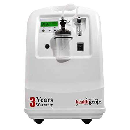 Healthgenie Portable Oxygen Concentrator up to 5 LPM, 3 Years Warranty with Nasal Cannula (Low Noise Motor)