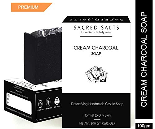 Sacred Salts Charcoal Gentle Handmade Castile Soap| 100% Natural Organic Bathing Bar | Nourishing Soap For Face & Body, Black, 100 g