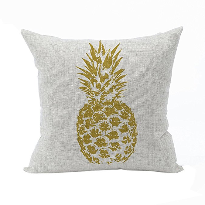 Nunubee Pineapple Cotton Linen Square Throw Pillow Case Decorative Cushion Cover Living Room Cushion Yellow 2