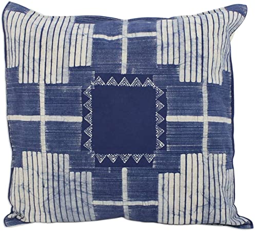 NOVICA Blue Cotton Batik Throw Pillow Cover, Exotic Energy'