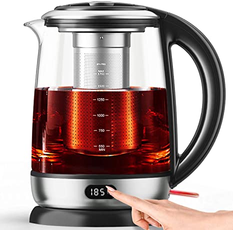 AICOOK Electric Kettle 1.7L Glass Tea Kettle, Precision Tea Maker 6 Temperature Presets with LED Display, Food Grade Stainless Steel, Auto Shut Off, BPA free