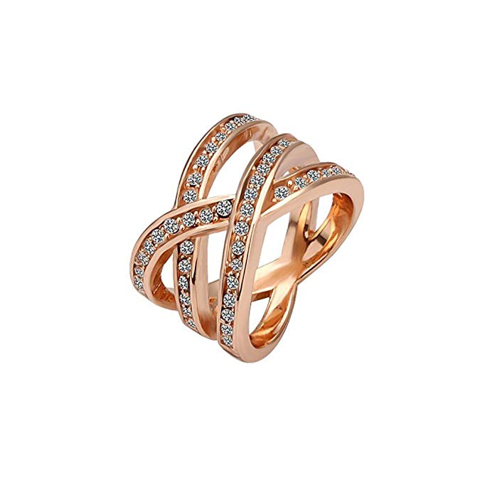 Cate and Chloe Nicole "Victorious" Ring, Rose Gold, Criss Cross Ring, CZ Crystal Statement Ring