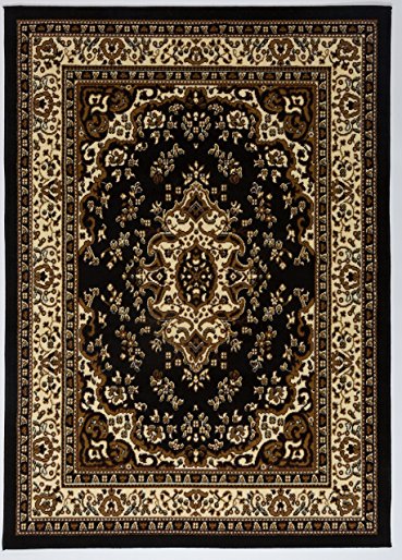 Antep Rugs Kashan King Collection Himalayas Oriental Area Rug Black and Beige 5' X 7'