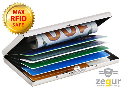 Zegur (TM) Stainless Steel RFID BLOCKING TECHNOLOGY Credit Card Holder for Men & Women - Stylish Lightweight Travel Wallet - Best Protection for Your Bank Debit ID ATM Cards Against RFID Scanning Criminals - Cool Slim Metal Business Card Case - 7 CARD slots UP to 8 CARDS - 100% Satisfaction Guaranteed LIFETIME MONEY BACK WARRANTY - LIMITED TIME LOW PRICE OFFER !