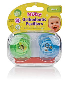 Nuby 2-Pack Prism Orthodontic Pacifiers, Colors May Vary