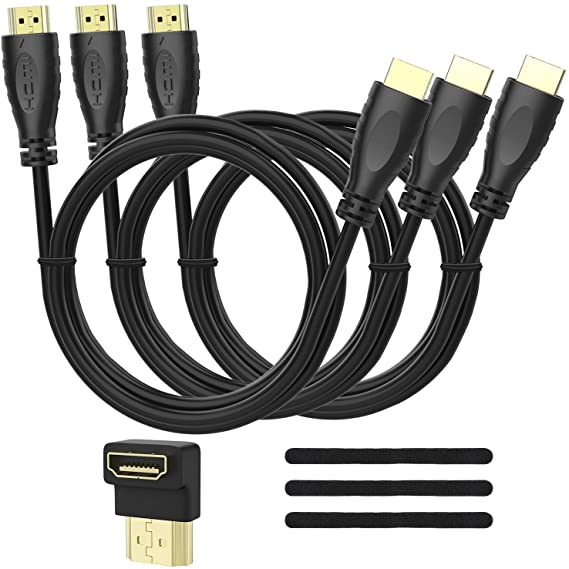 High-Speed HDMI Cable(3 Pack)-6ft with Gold Plated Connectors, Bonus Right Angle Adapter and Cable Tie, Support Ethernet, 3D, 1080P，4K and Audio Return Channel by PERLESMITH (3 Pack)