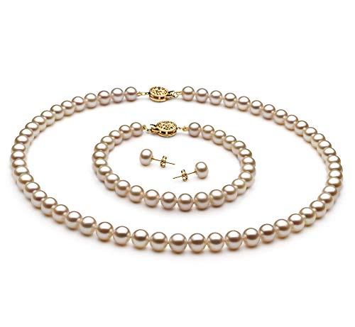 White 6-7mm AAA Quality Freshwater Gold filled Cultured Pearl Set For Women