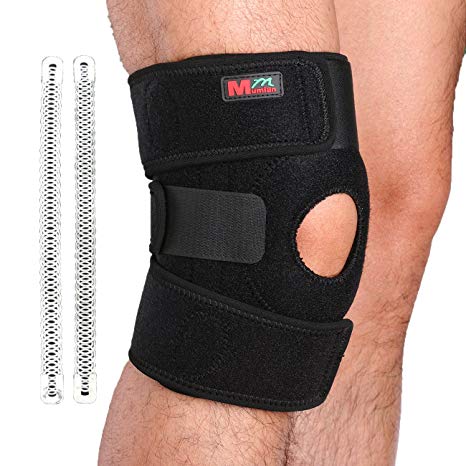 Mumian 2 Springs Breathable Knee Support, Non-Slip Knee Brace Sleeve Wraps with Stabilizer and Neoprene Knee Pads Protector for Running,Sports, Adjustable, Black B01
