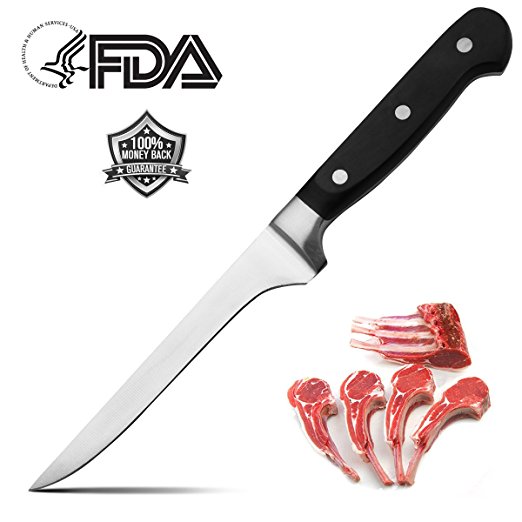 Boning Knife Premium Gladiator Series Steel Fillet-Flexible Curved-Blade Perfect Fish Razor Sharp Superb Edge Retention, Stain - Corrosion Resistant-5.5"