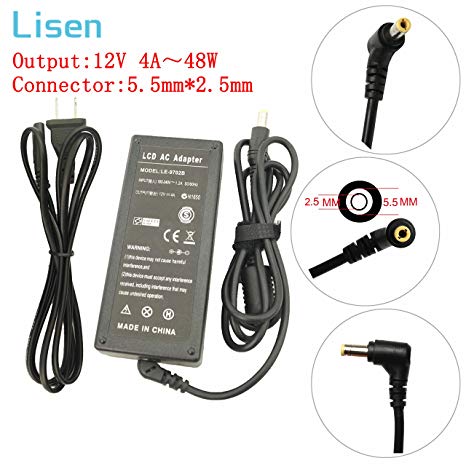 Lisen 12V 4A 48W AC Adapter Charger Replacement For HP LCD Monitor 2311X 2311F 2311CM,Acer LCD Monitor AC501 AC711 AC915 AF705;ADI A2304 A500 A5000 A501,Acer BenQ AOC LED LCD Monitor power supply cord