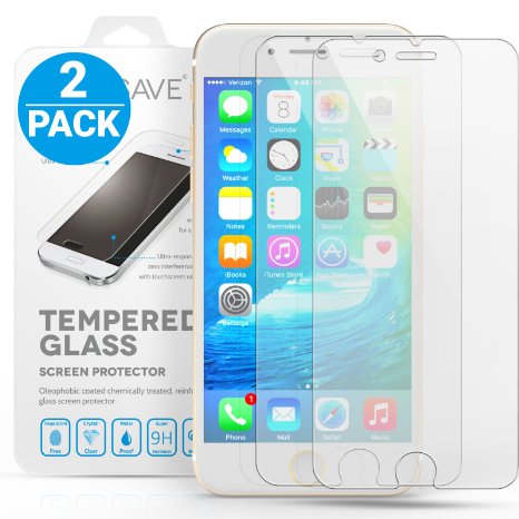 Yousave Accessories iPhone 6S / 6 Crystal Clear 2-Pack of Tempered Glass Screen Protector [Ultra Slim 0.3mm / 9H Hardness Rating] Twin Pack