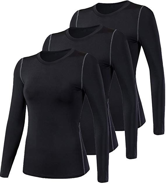 Lavento Women's Compression Shirt Sport Performance Crewneck Long-Sleeve T Shirt