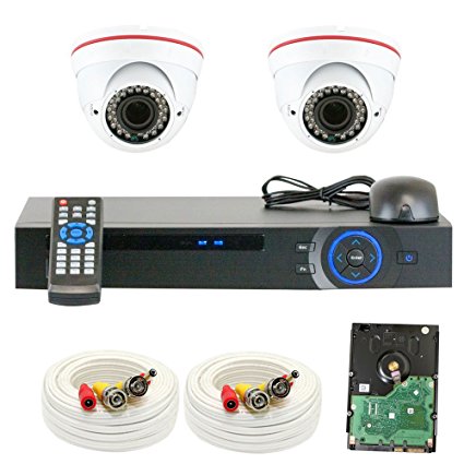 GW Security VD2C4CH891CVI 4-Channel 1080p Preview 720p Realtime Varifocal Zoom Night Vision Dome Security Camera DVR System with 500GB Hard Drive (White)