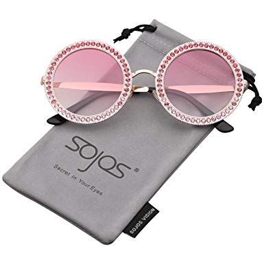 SOJOS Round Oversized Rhinestone Sunglasses for Women Diamond Shades SJ1095 SJ1090