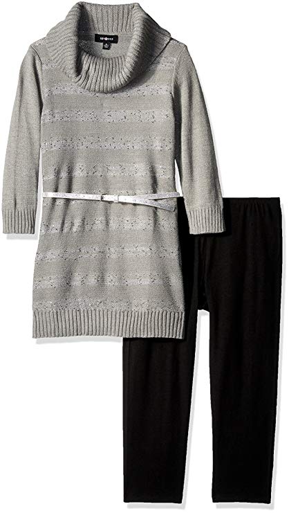 Amy Byer Big Girls' 3/4 Sleeve Sequin Stripe Cowl Tunic with Legging