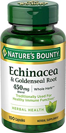 Nature's Bounty Echinacea Pills and Goldenseal Root Herbal Health Supplement, Supports immune Function, 450mg, 100 Capsules