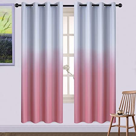 Yakamok Pink Ombre Curtains Light Blocking Gradient Color Panels Room Darkening Thermal Insulated Grommet Window Drapes for Living Room/Bedroom (Pink, 2 Panels, 52x72 Inch)
