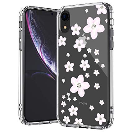 MOSNOVO iPhone XR Case, Clear iPhone XR Case, Pink Cherry Blossom Floral Flower Pattern Clear Design Transparent Plastic Hard Back Case with Soft TPU Bumper Protective Case Cover for Apple iPhone XR