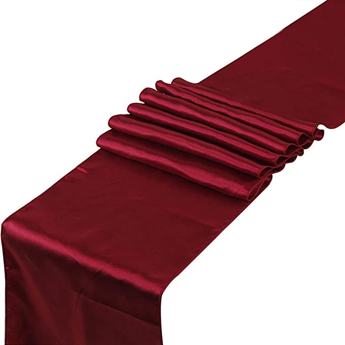 RayLineDo® Pack of 10 12'' X 108'' Satin Table Runners for Wedding Party Banquet Table Party Bridal Decoration in Wine