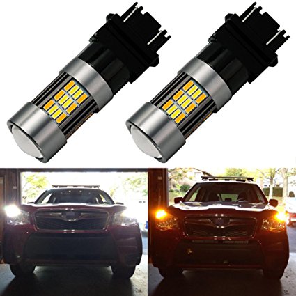 ENDPAGE 3157 3156 3056 3057 White/Amber Switchback LED Bulb, 2-pack, Super Bright, 62-SMD with Projector Lens, Xenon White for Daytime Running Light / Parking Light, Yellow for Turn Signal Blinkers